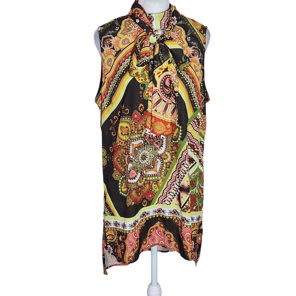 New York & Company Sleeveless Multicolor Paisley Blouse Size Large Retro Blouse